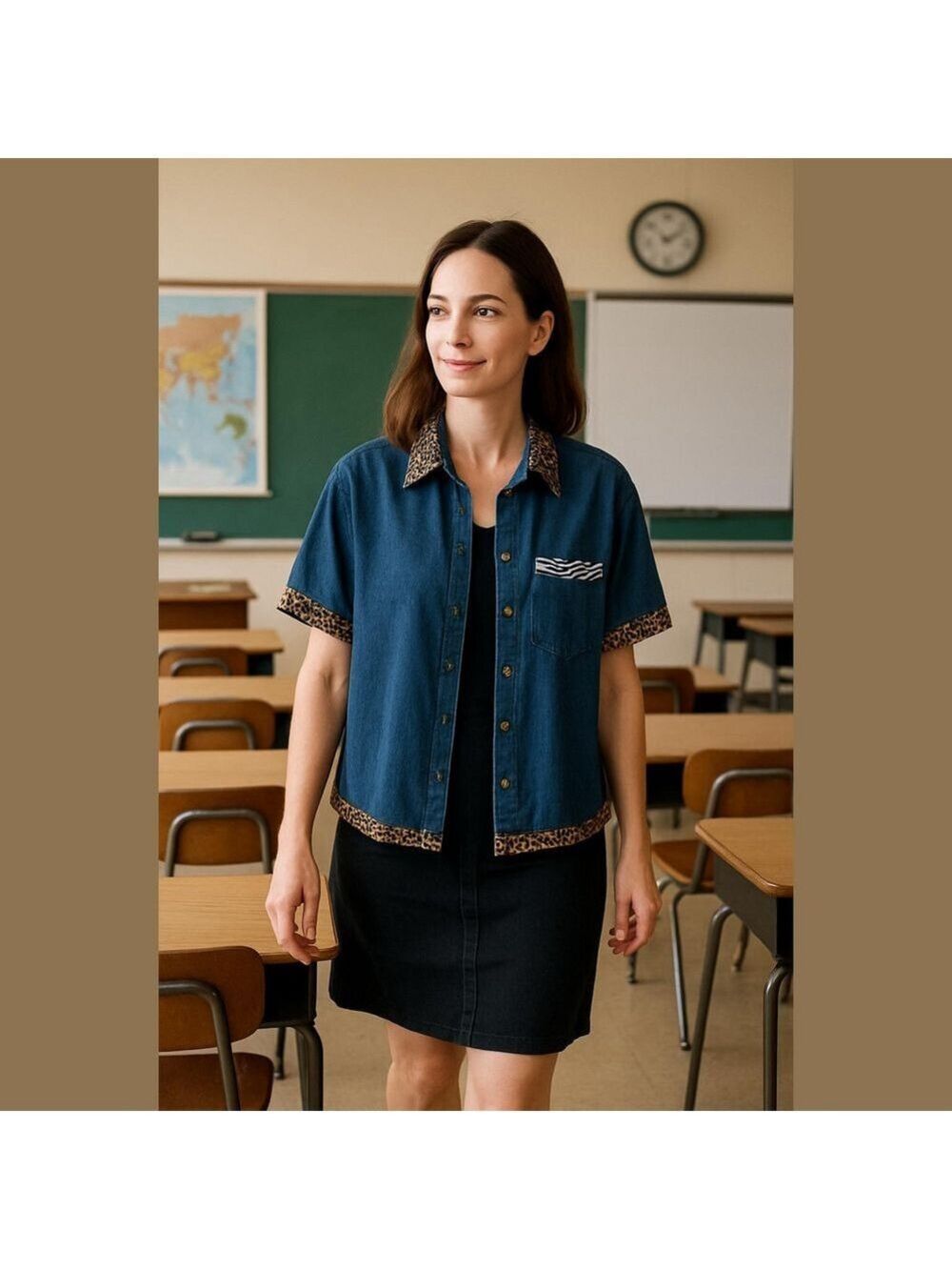 Vintage Blue Denim Shirt with Leopard and zebra Trim • Jean shirt • Jean jacket